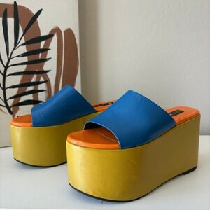 Simon Miller Leather‎ Colorblock Platform Slide Sandals Blue Yellow Size 36